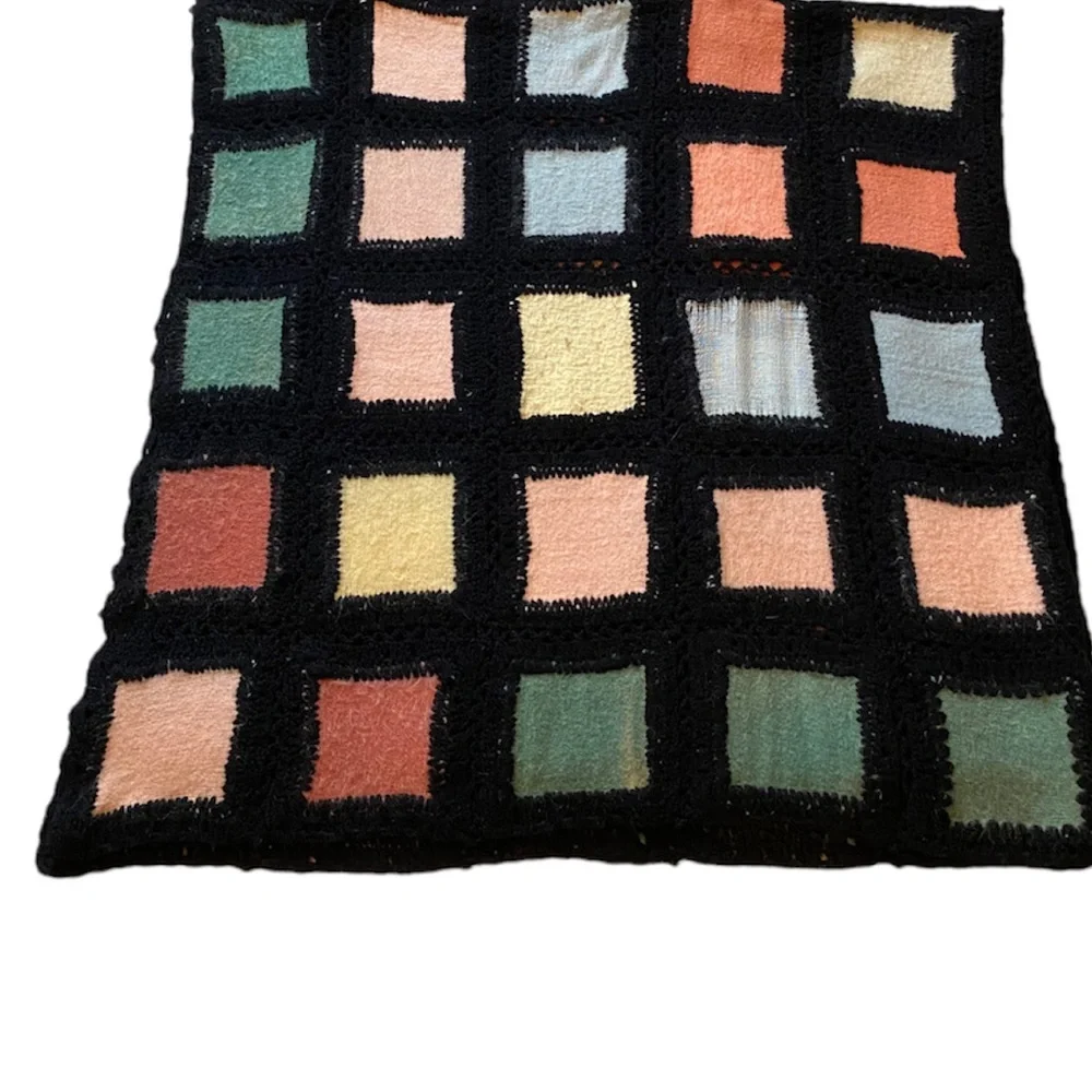 Vintage Hand Crafted Quilt Patchwork Primitive Antique Wool Crochet Knit Afghan